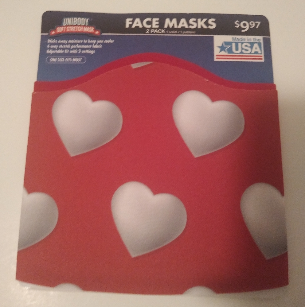 Soft Stretch Face Mask 2pk Hearts Red